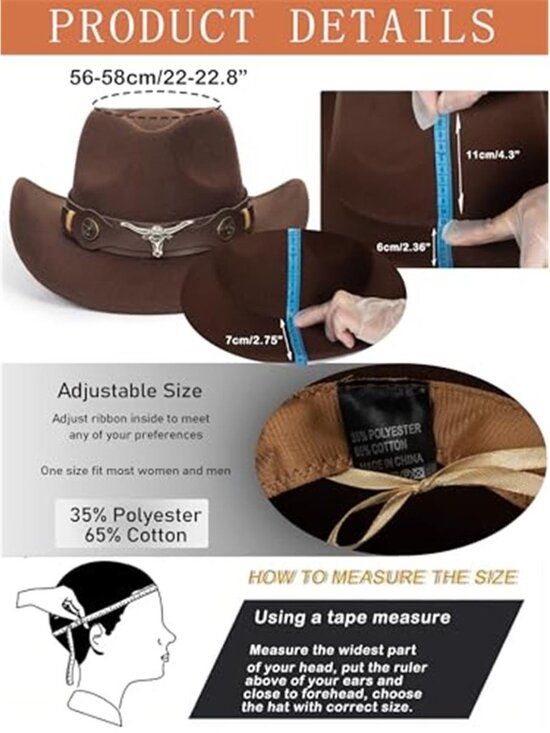 Women\'s Felt Fedora Western Cowboy Hat Rolled Wide Brim with Buckle Belt main image 6